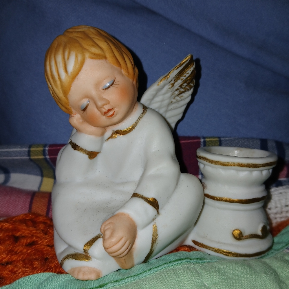 Vintage Angel/Cherub Candle Holder Figurine Enseco 1970s